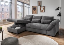 Polsterecke >Felicia< Stauraum, Schlaffunktion, Cord grau - 302x89x188cm (BxHxT)