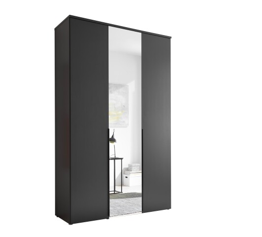 Drehtürenschrank >Kevo< 2 Böden, 2 Stangen, Spiegel, Graphit, Dekor - 135x225x52cm (BxHxT)