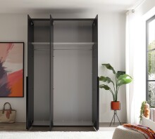 Drehtürenschrank >Kevo< 2 Böden, 2 Stangen, Spiegel, Graphit, Dekor - 135x225x52cm (BxHxT)