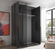 Drehtürenschrank >Kevo< 2 Böden, 2 Stangen, Spiegel, Graphit, Dekor - 135x225x52cm (BxHxT)