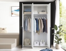 Drehtürenschrank >Kevo< 2 Böden, 2 Stangen, Weiß, Dekor - 135x225x52cm (BxHxT)