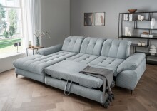 Polsterecke >Devland< Schlaffunktion, Stauraum, Cord Aqua - 273x105x189cm (BxHxT)