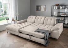 Polsterecke >Devland< Schlaffunktion, Kopfteilverstellung, Cord beige - 273x105x189cm BxHxT