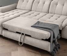 Polsterecke >Devland< Schlaffunktion, Kopfteilverstellung, Cord beige - 273x105x189cm BxHxT