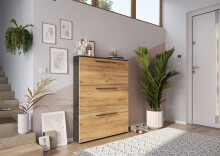 Schuhkipper >GW-WILDOMAR< 3 Klappen, Graphit / Navarra-Eiche-Dekor - 100x127x19cm (BxHxT)