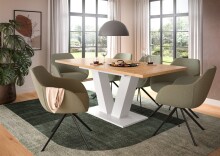 Kulissen-Esstisch >Motion< ausziehbar 190cm, weiß / artisan Eiche Dekor - 150/190x76x90cm (BxHxT)