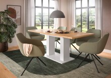 Kulissen-Esstisch >Motion< ausziehbar 190cm, weiß / artisan Eiche Dekor - 150/190x76x90cm (BxHxT)