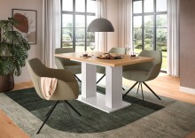 Kulissen-Esstisch >Motion< ausziehbar 190cm, weiß / artisan Eiche Dekor - 150/190x76x90cm (BxHxT)