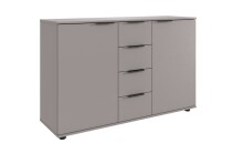 Schlafzimmer-Set >Tilburg< (5tlg. ) Schrank, Bett 188x92x210cm, Kommoden, Saharagrau, Abs. Grafit