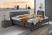 Schlafzimmer-Set >Tilburg< (5tlg.) Bett 168x92x210cm, Schrank, 2 Nachtkommoden, Kommode, Grafit