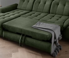 Polsterecke >Devland< Schlaffunktion, Stauraum, Cord moosgrün - 273x105x189cm (BxHxT)