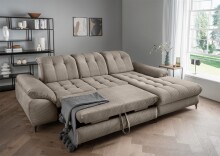 Polsterecke >Devland< Schlaffunktion, Stauraum, Cord grau-braun - 273x105x189cm (BxHxT)