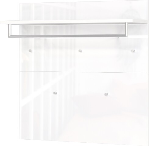 Wandgarderobe >GW-GENOVA< 5 Haken, Ablage, Stange, Glas / Weiß - 97x96x30cm (BxHxT)