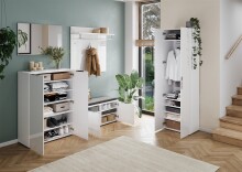 Garderobenschrank >GW-GENOVA< 5 Böden, Kleiderstange, Glas / Weiß - 59x197x40cm (BxHxT)