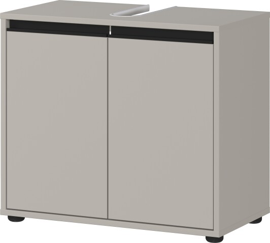 Waschbeckenunterschrank >GW-LEMONT< Siphonaussparung, 2 Türen, Türdämpfung, Steingrau - 63x55x34cm (BxHxT)