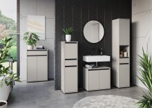 Waschbeckenunterschrank >GW-LEMONT< Siphonaussparung, 2 Türen, Türdämpfung, Steingrau - 63x55x34cm (BxHxT)