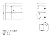 Waschbeckenunterschrank >GW-LEMONT< Siphonaussparung, 2 Türen, Türdämpfung, Steingrau - 63x55x34cm (BxHxT)