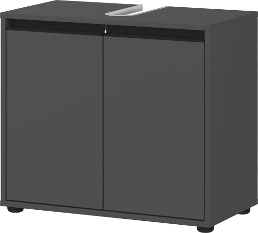 Waschbeckenunterschrank >GW-LEMONT< Siphonaussparung, 2 Türen, Türdämpfung, Graphit - 63x55x34cm (BxHxT)