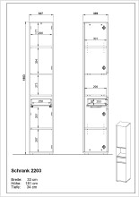 Hochschrank >GW-LEMONT< Türen und Schublade mit Dämpfung, Steingrau - 33x181x34cm (BxHxT)