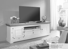 Wohnwand >WZ-0133< (2-teilig) weiss / eichefarbig - 298x214x42 (BxHxT)