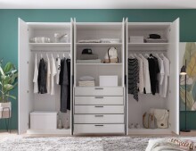 Drehtürenschrank >Arnis< 6 Türen, 5 Schubladen, Weiß - 270x210x52cm (BxHxT)