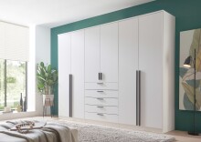 Drehtürenschrank >Arnis< 6 Türen, 5 Schubladen, Weiß - 270x210x52cm (BxHxT)