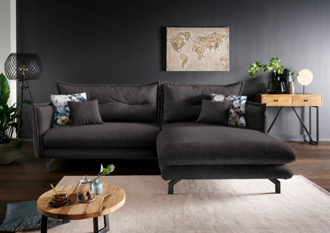 Polsterecke >Launce< verstellbare Armlehnen, Zierkissen, Anthrazit - 255x94cm (BxH)