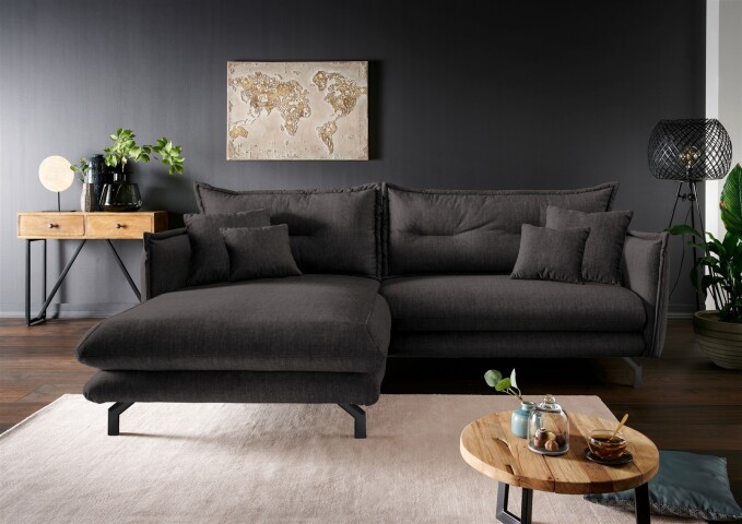 Polsterecke >Launce< verstellbare Armlehnen, Zierkissen, Anthrazit - 255x94cm (BxH)