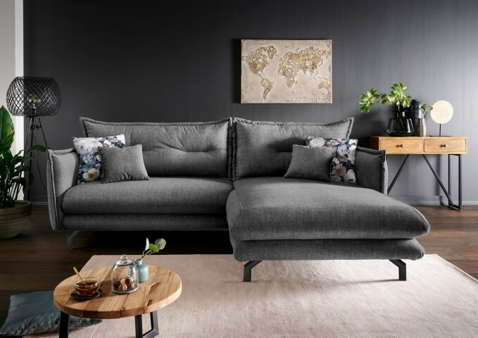 Polsterecke >Launce< verstellbare Armlehnen, Zier-Wendekissen, asche - 255x94x180cm (BxHxT)