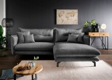 Polsterecke >Launce< verstellbare Armlehnen, Zier-Wendekissen, asche - 255x94x180cm (BxHxT)