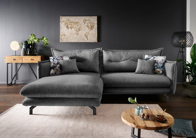 Polsterecke >Launce< verstellbare Armlehnen, Zier-Wendekissen, asche - 255x94x180cm (BxHxT)