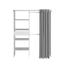 Vorhang-Schrank >Bari 1< 2 Stangen, 5 Fächer, Weiss / grau - 143x182x48cm (BxHxT)