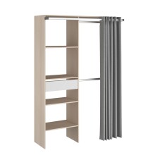 Vorhang-Schrank >Bari 2< 2 Stangen, 5 Fächer, Akazie Dekor / grau - 143x182x48cm (BxHxT)