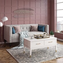 Couchtisch >Bendik< 2 Schubladen, Weiß, MDF/Kautschukholz/Metall - 106x51x52cm (BxHxT)