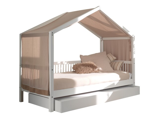 Hausbett >Buche Massiv< in Buche massiv weiß lackiert - 207,5x170x97,5 (BxHxT)