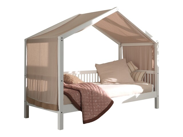 Hausbett >Buche Massiv< in Buche massiv weiß lackiert - 207,5x170x97,5 (BxHxT)