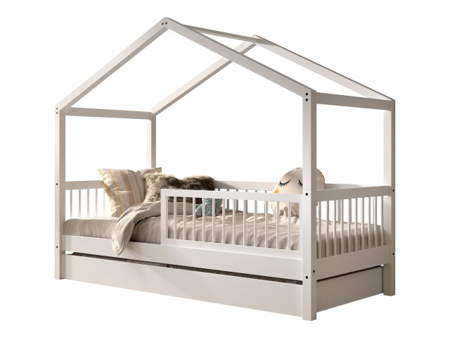 Hausbett >Buche Massiv< in Buche massiv weiß lackiert - 207,5x170x97,5 (BxHxT)
