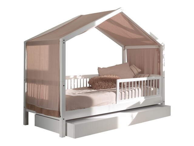 Hausbett >Buche Massiv< in Buche massiv weiß lackiert - 207,5x170x97,5 (BxHxT)
