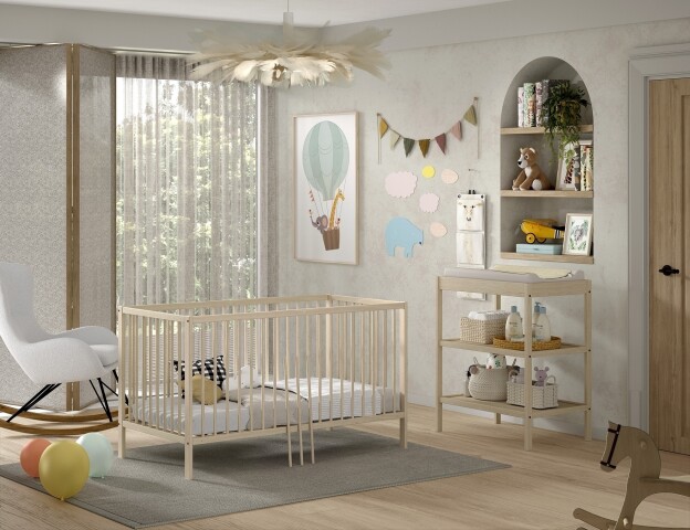Babymöbel-Set >Dino< in Buche Natur, Massivholz - 144x84,4x75,5cm (BxHxT)