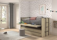 Hochbett >Sam< in Eiche Melamin Dekor - 219x219x116,6x98 (LxBxHxT)