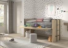 Hochbett >Sam< in Eiche Melamin Dekor - 219x219x116,6x98 (LxBxHxT)