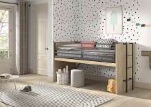 Hochbett >Sam< in Eiche Melamin Dekor - 219x219x116,6x98 (LxBxHxT)