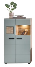 Vitrine >Kathlin< 2 Türen, inkl. LED, schilfgrün / Eiche Dekor - 80x139x37 (BxHxT)