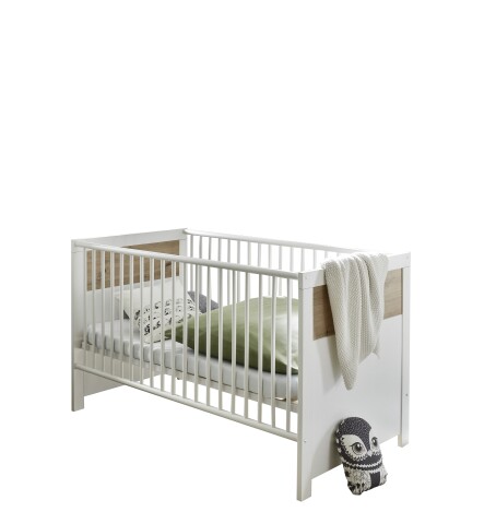 Babybett >Filou< in Weiß / Artisan Eiche Dekor - 76x84x144 (BxHxT)