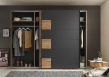 Schwebetürenschrank >LINEA< in Bartex Eiche / Graphit - 270x211x58cm (BxHxT)