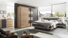 Schubkastenkommode >LINEA< 3 Schubladen, Bartex Eiche / Graphit - 120x89x40cm (BxHxT)