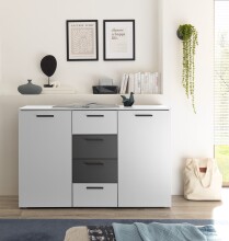 Sideboard >ASCHAU< 4 Schübe, 2 Türen, Weiß / Graphit - 140x89x38cm (BxHxT)