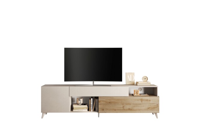 Lowboard >Morena< Soft-close, Cashmere / Eiche Cadiz Nachbildung - 241x67x42 (BxHxT)