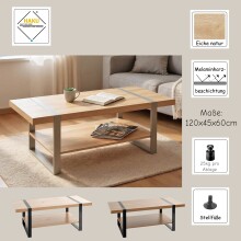 Couchtisch >25799< in eiche Dekor / Metall - 120x45x60cm (BxHxT)