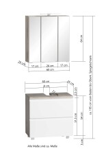 Badmöbel-Set >Paris< (2-teilig) in grau / Wotaneiche-Dekor - 60x195x35cm (BxHxT)